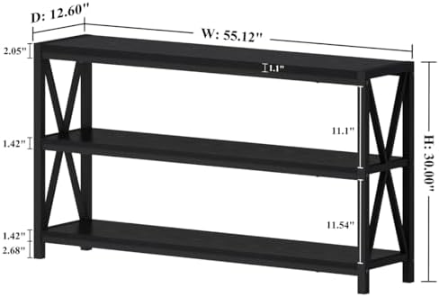 FATORRI Console Table for Entryway, 55 Inch Long Sofa Table with Shelves Under Window, Wood and Metal Hallway Tables for Foyer, Black - Image 3