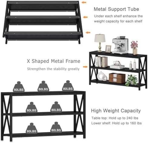 FATORRI Console Table for Entryway, 55 Inch Long Sofa Table with Shelves Under Window, Wood and Metal Hallway Tables for Foyer, Black - Image 5
