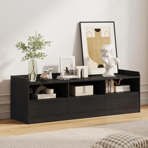 FATORRI Fluted TV Stand and 3-Tier Bookshelf Set of 2, Media Console with Storage & 3-Shelf Open Bookcase for Living Room, Black - Image 5