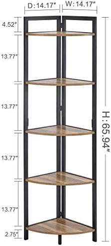 FATORRI Wood and Metal Bookshelf and Corner Shelf for Home (Rustic Oak) - Image 3