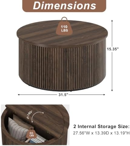 FATORRI TV Stand with Storage and Round Coffee Table for Living Room Bedroom (Dark Walnut) - Image 7