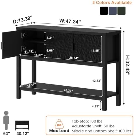 FATORRI Console Table with 3 Doors, 47 Inch Entryway Sofa Table with Storage and Shelf, Modern Foyer Table, Accent Dining Buffet Sideboard Coffee Bar for Hallway, Living Room,Black - Image 4