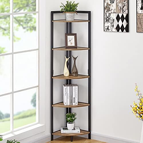 FATORRI Wood and Metal Bookshelf and Corner Shelf for Home (Rustic Oak) - Image 4