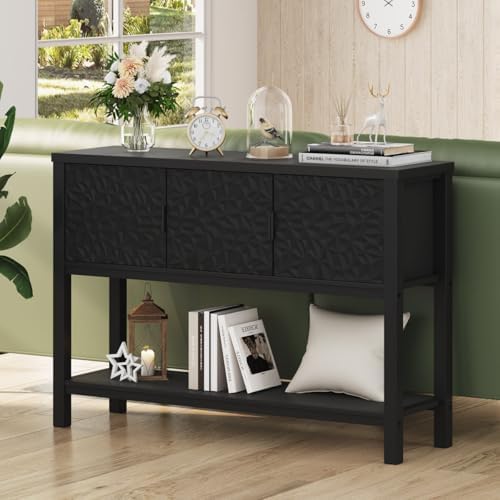 FATORRI Console Table with 3 Doors, 47 Inch Entryway Sofa Table with Storage and Shelf, Modern Foyer Table, Accent Dining Buffet Sideboard Coffee Bar for Hallway, Living Room,Black - Image 3