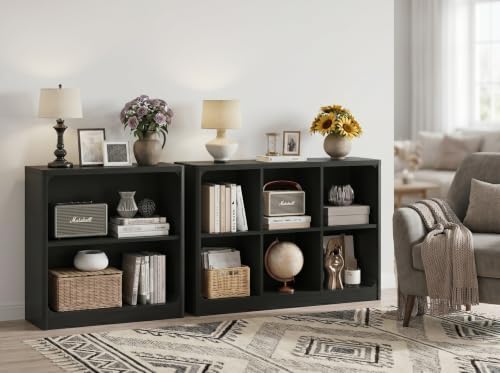 FATORRI 6-Cube Storage Organizer and 3-Tier Bookshelf Set of 2, Open Shelf Bookcase and Cube Bookcase with Rounded Corners for Living Room Bedroom Office, Black - Image 2