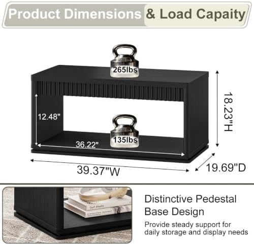 FATORRI Coffee Table and TV Stand Bundle for Living Room, Modern Black TV Console Entertainment Center with Storage Shelf, Fluted Rectangular Center Table Set, 2-Piece Furniture Set - Image 4
