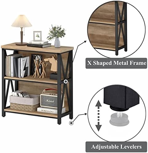 FATORRI Low Bookshelf and Corner Shelf for Home Office (Rustic Oak) - Image 5