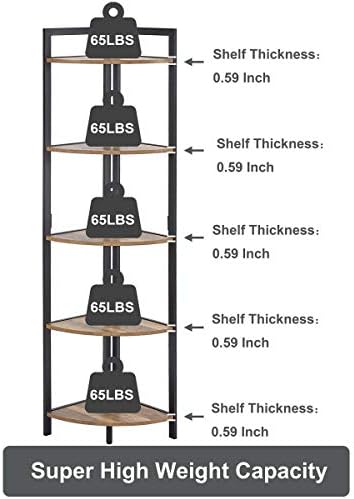 FATORRI Wood and Metal Bookshelf and Corner Shelf for Home (Rustic Oak) - Image 6