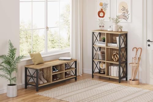 FATORRI 6 Cube Bookshelf and Shoe Storage Bench (Rustic Oak) - Image 2
