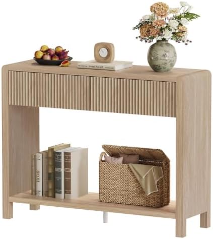 FATORRI Console Sofa Table, Wooden Entryway Table for Living Room, 39.37 inch Modern Hallway Tables and Couch Tables Behind Sofa (Light Walnut) - Image 2