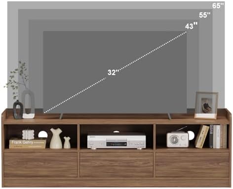 FATORRI Wood TV Stand with Drawers and 4 Cube Bookcase Set of 2, Bookshelf & Entertainment Center with Storage for Living Room, Bedroom, Walnut - Image 4