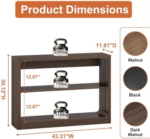 FATORRI Living Room Table Set of 2, Oval Fluted Coffee Table with Storage Shelf & 3-Tier Console Table Behind Couch, Wood Sofa Table and Coffee Table Bundle for Living Room Entryway, Dark Walnut - Image 2