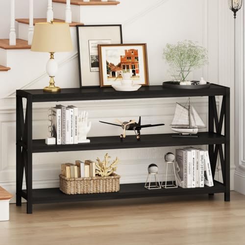 FATORRI Console Table for Entryway, 55 Inch Long Sofa Table with Shelves Under Window, Wood and Metal Hallway Tables for Foyer, Black - Image 7