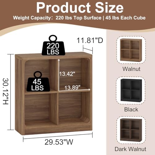 FATORRI Wood TV Stand with Drawers and 4 Cube Bookcase Set of 2, Bookshelf & Entertainment Center with Storage for Living Room, Bedroom, Walnut - Image 6