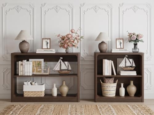 FATORRI Console Table & Bookcase Bundle with Rounded Edges, Dark Walnut Bookshelf and Sofa Table for Living Room, Entryway - Image 2