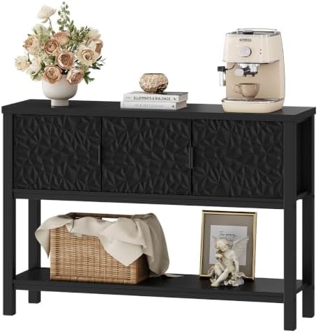 FATORRI Console Table with 3 Doors, 47 Inch Entryway Sofa Table with Storage and Shelf, Modern Foyer Table, Accent Dining Buffet Sideboard Coffee Bar for Hallway, Living Room,Black - Image 2