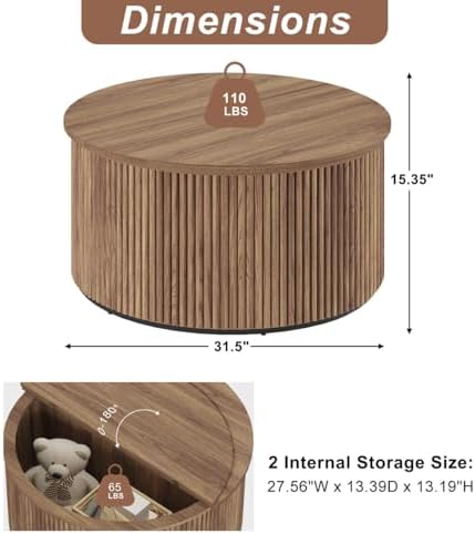 FATORRI TV Stand with Storage and Round Coffee Table for Living Room Bedroom (Walnut) - Image 3
