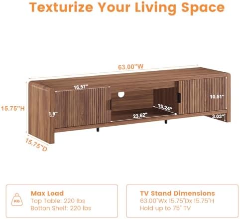 FATORRI TV Stand with Storage and Oval Coffee Table with Drawer for Living Room Bedroom (Walnut) - Image 3