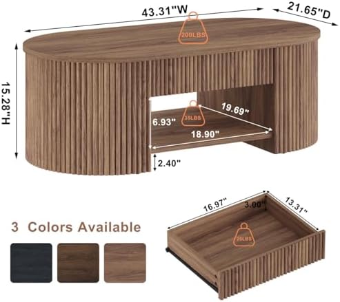 FATORRI TV Stand with Storage and Oval Coffee Table with Drawer for Living Room Bedroom (Walnut) - Image 7