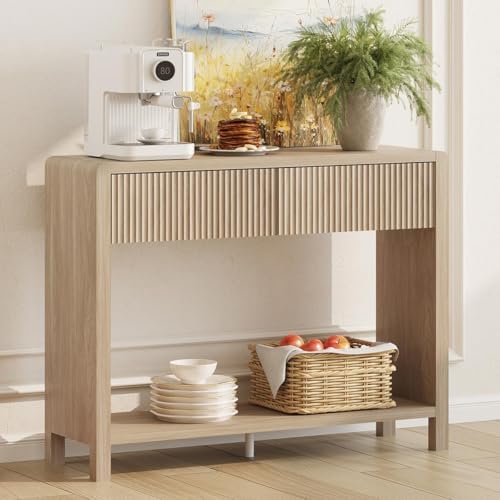 FATORRI Console Sofa Table, Wooden Entryway Table for Living Room, 39.37 inch Modern Hallway Tables and Couch Tables Behind Sofa (Light Walnut) - Image 3