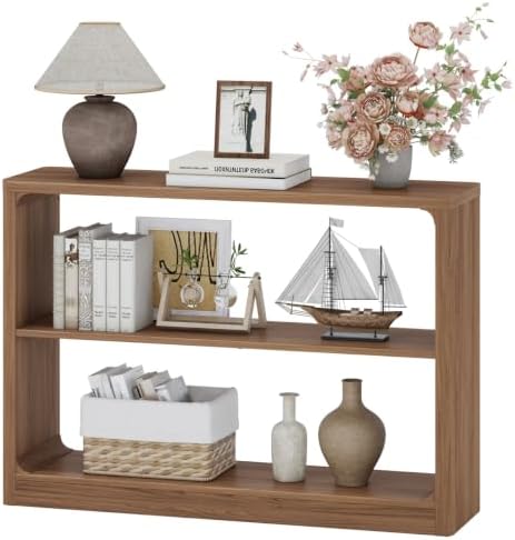 FATORRI Console Table with 3-Tier Storage Shelves, Wood Sofa Tables Behind Couch, Rustic Farmhouse Entryway Table for Living Room, Hallway (Walnut) - Image 2