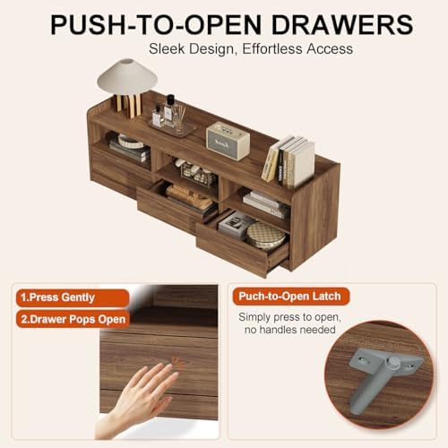 FATORRI Wood TV Stand with Drawers and 4 Cube Bookcase Set of 2, Bookshelf & Entertainment Center with Storage for Living Room, Bedroom, Walnut - Image 5