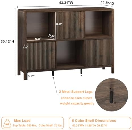 FATORRI Bookcase Set, 3-Tier Wood Bookshelf with Fluted Drawer and 6-Cube Storage Organizer with 3 Doors, Wooden Bookcases for Living Room, Home Office, Bedroom, Dark Walnut - Image 3