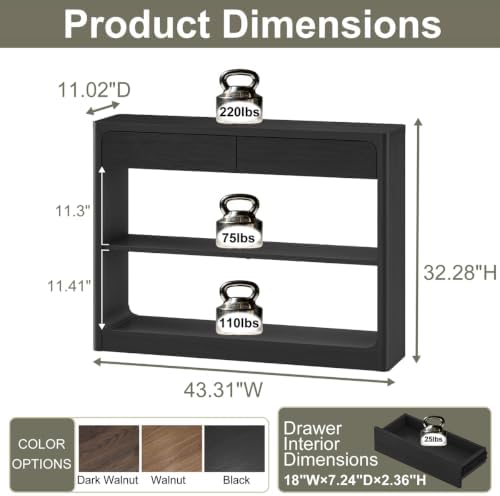FATORRI Fluted Coffee Table with Storage Shelf & Console Table with 2 Drawers, Modern Farmhouse Wood Coffee Table and Sofa Table for Entryway, Hallway, Living Room (Black) - Image 3