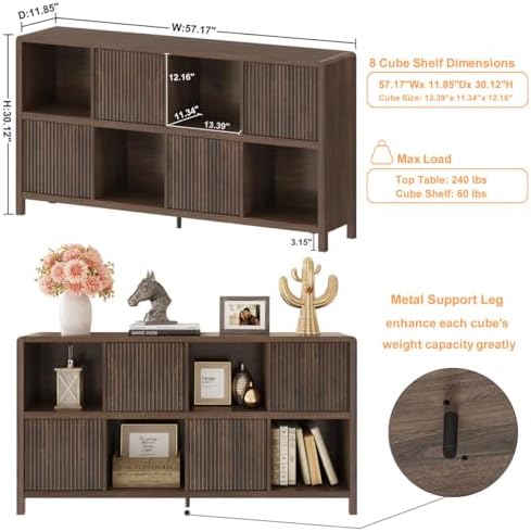 FATORRI 8 Cube Storage Organizer Bookshelf with Storage, Horizontal Bookcase with 4 Doors, Long Wooden Book Shelf for Living Room, Home Office (Dark Walnut) - Image 4