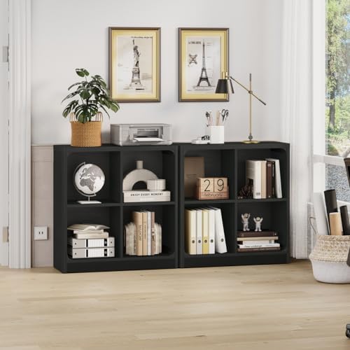 FATORRI Fluted Coffee Table with Storage Shelf & 4-Cube Bookcase, Modern Farmhouse Wood Coffee Table and Storage Organizer for Living Room, Home Office (Black) - Image 5
