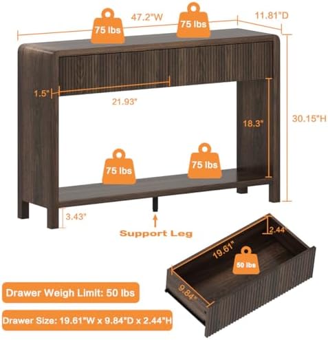 FATORRI TV Stand with Storage and Console Table with Drawers for Living Room Bedroom (Dark Walnut) - Image 7