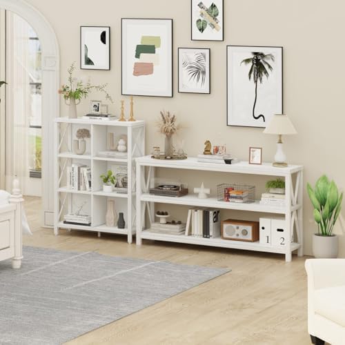 FATORRI Console Table and 6 Cube Storage Organizer (White Oak) - Image 3