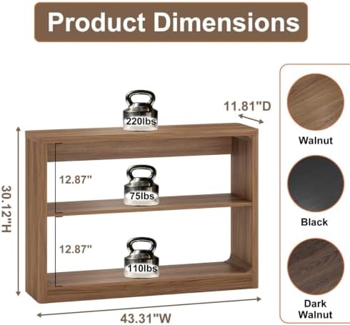 FATORRI Console Table & Bookcase Bundle with Rounded Edges, Walnut Bookshelf and Sofa Table for Living Room, Entryway - Image 3