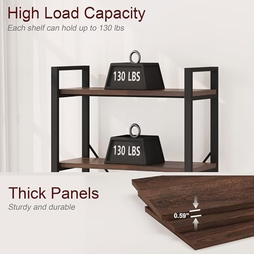 FATORRI 5 Tier Industrial Bookshelf, Rustic Etagere Bookcase for Display, Vintage Shelving Unit Wood and Metal Tall Book Shelves for Home Office (Dark Walnut) - Image 4