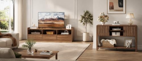 FATORRI Console Table and TV Stand with Storage for Living Room, Walnut - Image 2