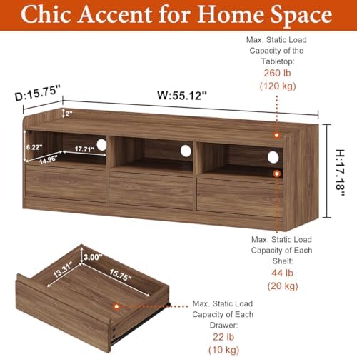 FATORRI Wood TV Stand with Drawers and 4 Cube Bookcase Set of 2, Bookshelf & Entertainment Center with Storage for Living Room, Bedroom, Walnut - Image 2