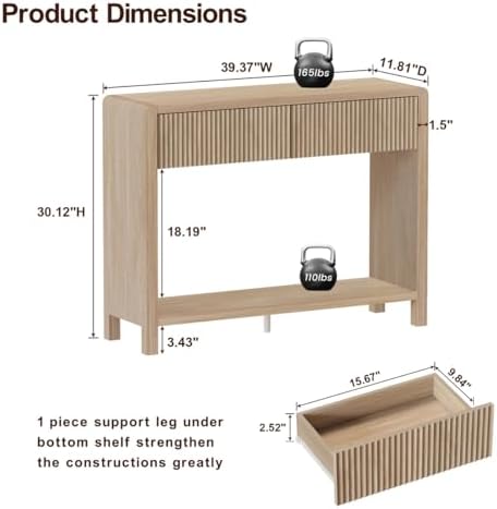 FATORRI Console Sofa Table, Wooden Entryway Table for Living Room, 39.37 inch Modern Hallway Tables and Couch Tables Behind Sofa (Light Walnut) - Image 4