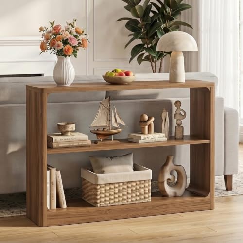 FATORRI Console Table with 3-Tier Storage Shelves, Wood Sofa Tables Behind Couch, Rustic Farmhouse Entryway Table for Living Room, Hallway (Walnut) - Image 7