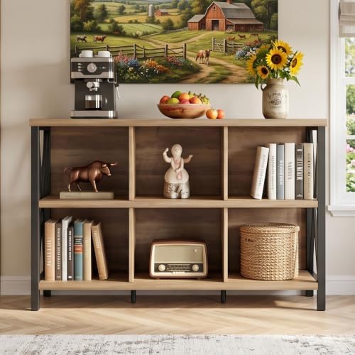 FATORRI 6 Cube Storage Organizer Book Shelf, 47 Inch Horizontal Bookshelf, Wood and Metal Cube Bookcase for Living Room, Home Office (Rustic Oak) - Image 5