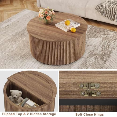 FATORRI TV Stand with Storage and Round Coffee Table for Living Room Bedroom (Walnut) - Image 6
