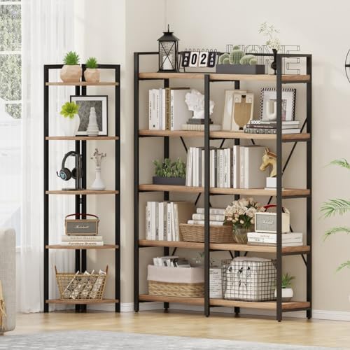 FATORRI Wood and Metal Bookshelf and Corner Shelf for Home (Rustic Oak) - Image 2