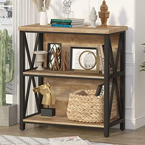 FATORRI Low Bookshelf and Corner Shelf for Home Office (Rustic Oak) - Image 4