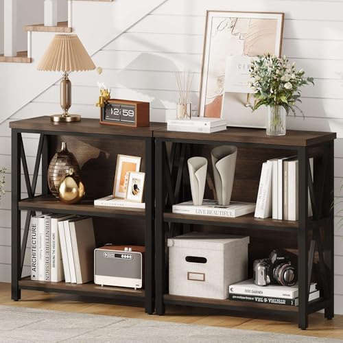 FATORRI Small Bookshelf, Rustic Book Shelf for Small Space, Low Short Bookcase, Industrial Wood and Metal Bookshelf and Bookcase for Living Room (Rustic Brown) - Image 6