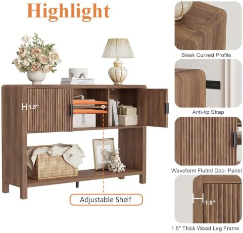 FATORRI Console Table and TV Stand with Storage for Living Room, Walnut - Image 7