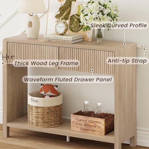 FATORRI Console Sofa Table, Wooden Entryway Table for Living Room, 39.37 inch Modern Hallway Tables and Couch Tables Behind Sofa (Light Walnut) - Image 6