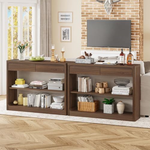 FATORRI Console Table with 2 Drawers, 43.3 Inch Farmhouse Narrow Entryway Table with Storage Shelves, Rustic Sofa Tables Behind the Couch for Hallway, Living Room, Foyer (Dark Walnut) - Image 7