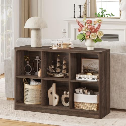 FATORRI 6-Cube Storage Organizer and 3-Tier Bookshelf Set of 2, Open Shelf Bookcase and Cube Bookcase with Rounded Corners for Living Room Bedroom Office, Dark Walnut - Image 6