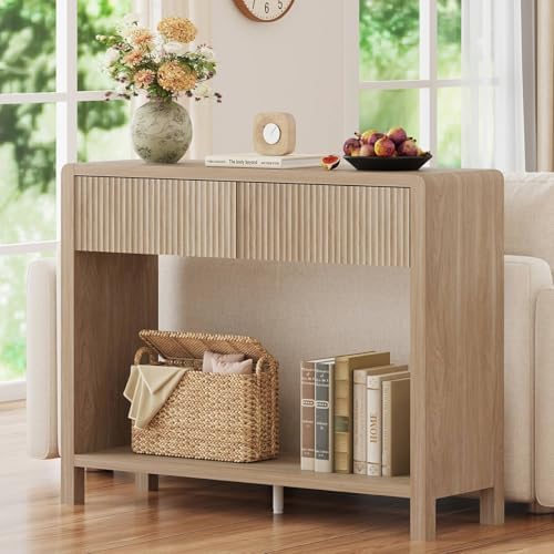 FATORRI Console Sofa Table, Wooden Entryway Table for Living Room, 39.37 inch Modern Hallway Tables and Couch Tables Behind Sofa (Light Walnut) - Image 7