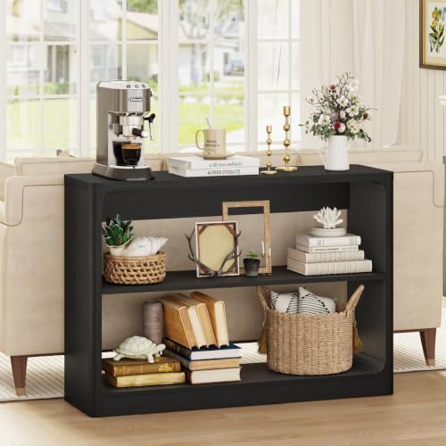 FATORRI Living Room Table Set of 2, Round Fluted Coffee Table & 3-Tier Console Table with Storage Shelves, Modern Farmhouse Wood Coffee Table and Sofa Table Bundle for Living Room, Black - Image 6