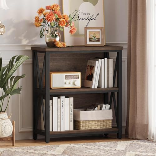 FATORRI Small Bookshelf, Rustic Book Shelf for Small Space, Low Short Bookcase, Industrial Wood and Metal Bookshelf and Bookcase for Living Room (Rustic Brown) - Image 7